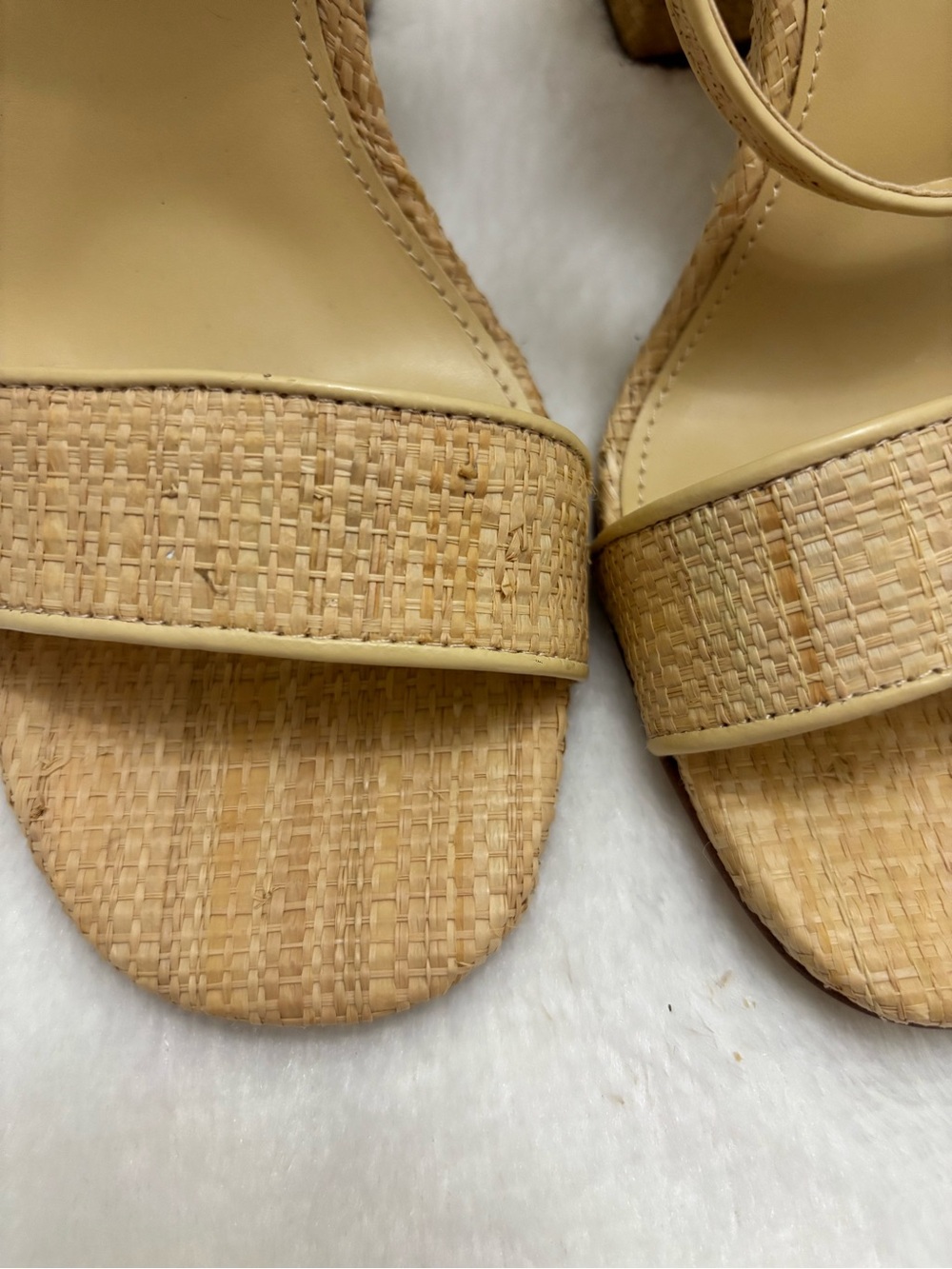 NWOT J Crew Factory Woven Block Heel Neutral Beige Raffia Ankle Strap Sandals - Picture 9 of 9